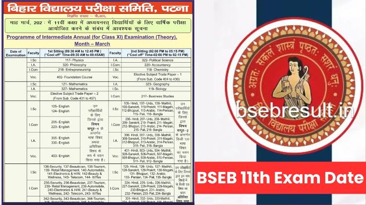 Bihar Board 11th Exam Date 2022 Science PDF Download