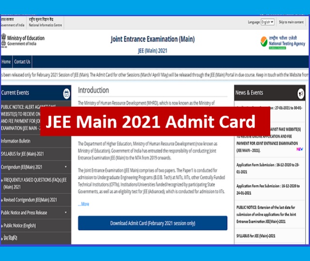 IIT Jee Mains April 2021 Admit Card
