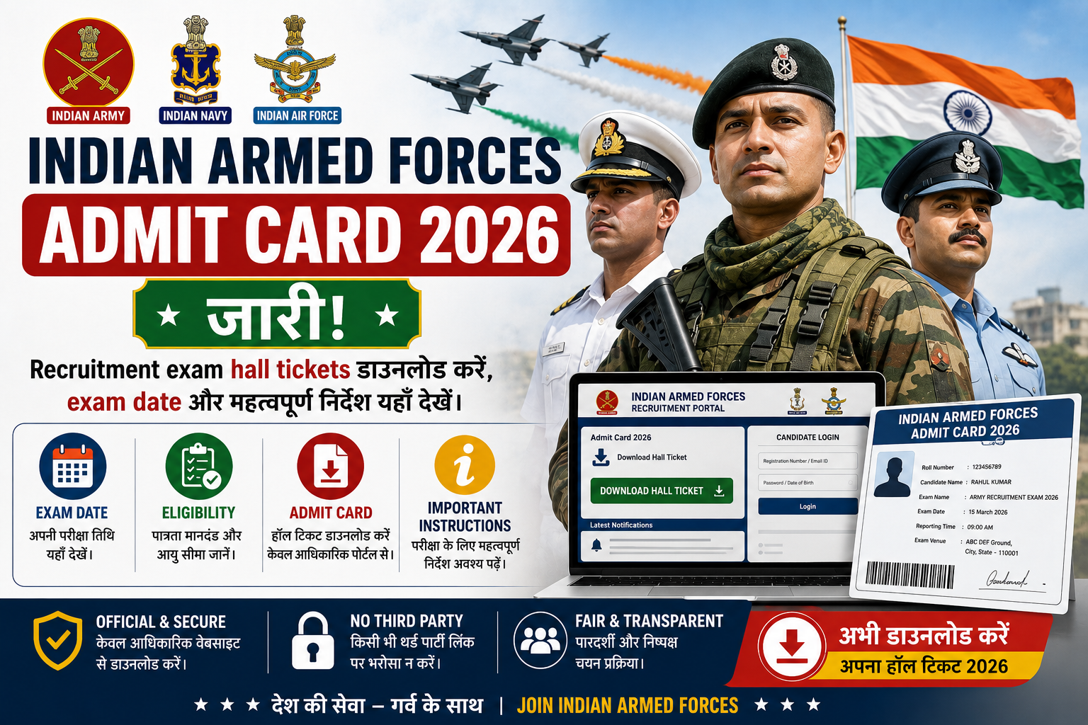 indian armed forces release recruitment exam hall tickets for candidates