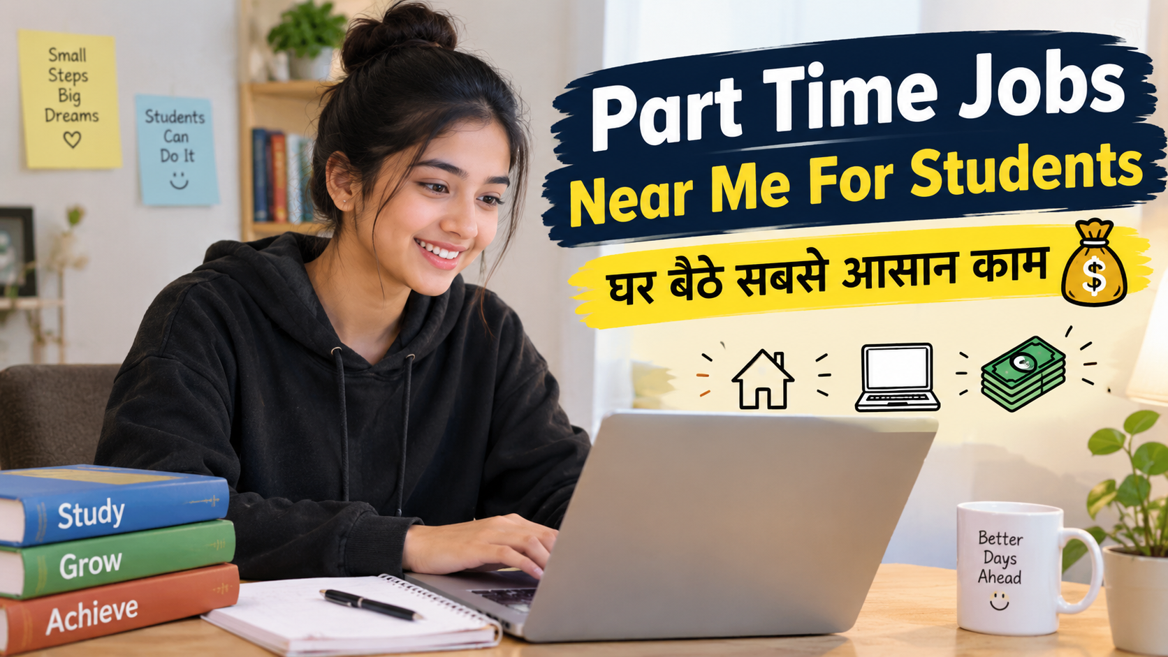 Students working from home doing part-time jobs to earn money online